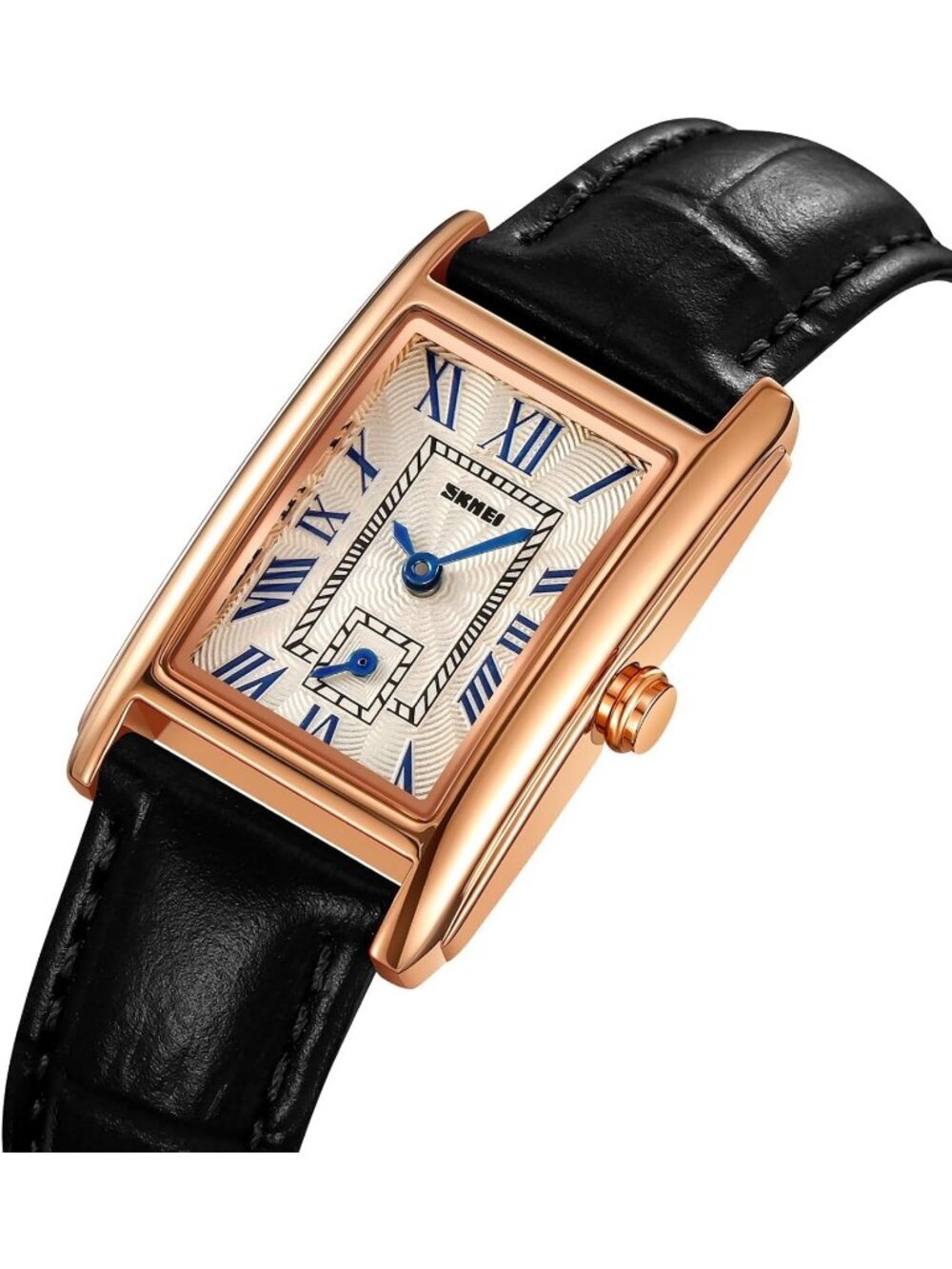 Women's Black Rose Gold Analog Ultra-Thin Rectangle Vintage Square Wrist Watch - Picture 2 of 6